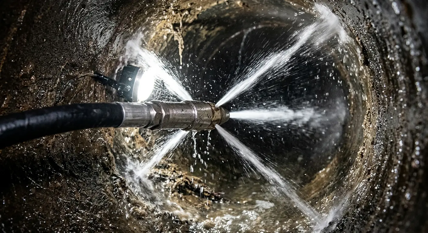 High-pressure hydro jetting nozzle cleaning sewer pipe for Trenchless Sewer Repair in Menominee